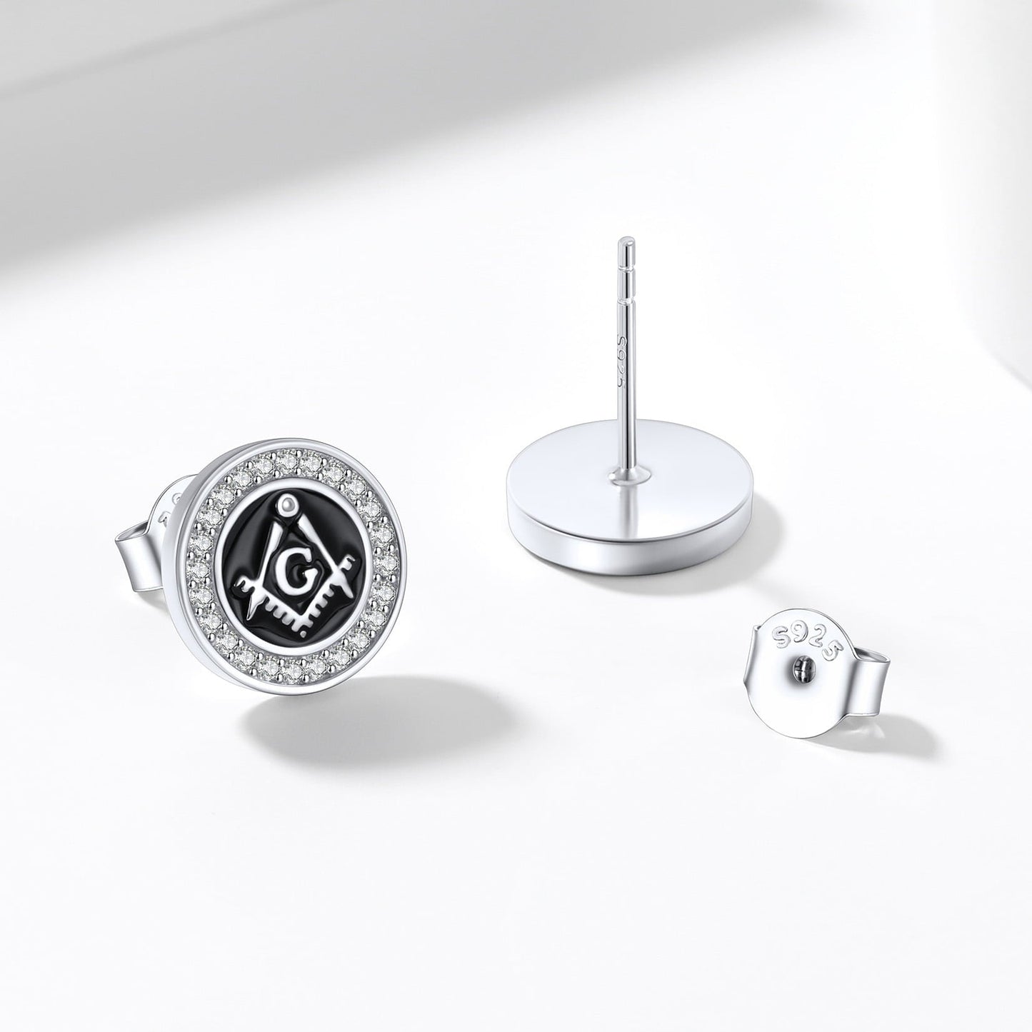 Sterling Silver Masonic Stud Earrings for Freemason