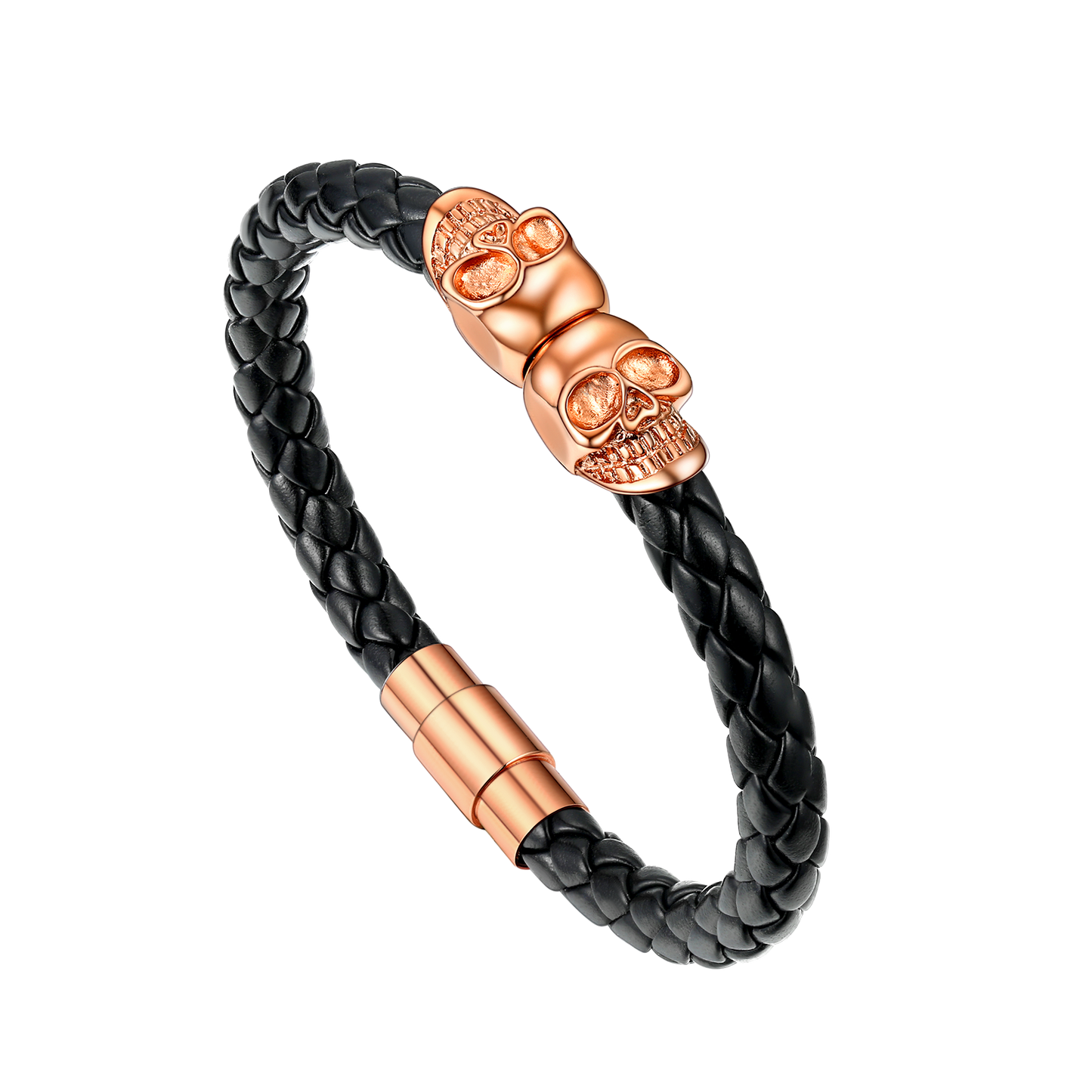 Black Braided Leather Bracelet With Skull for