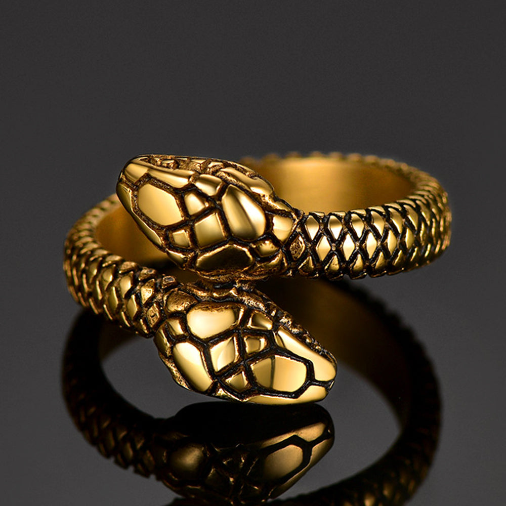 Biker Double Head Snake Stainless Steel Ring for