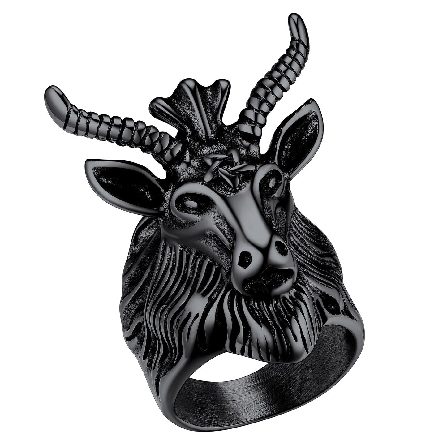 Satanic Baphomet Goat Ring for With Pentagram