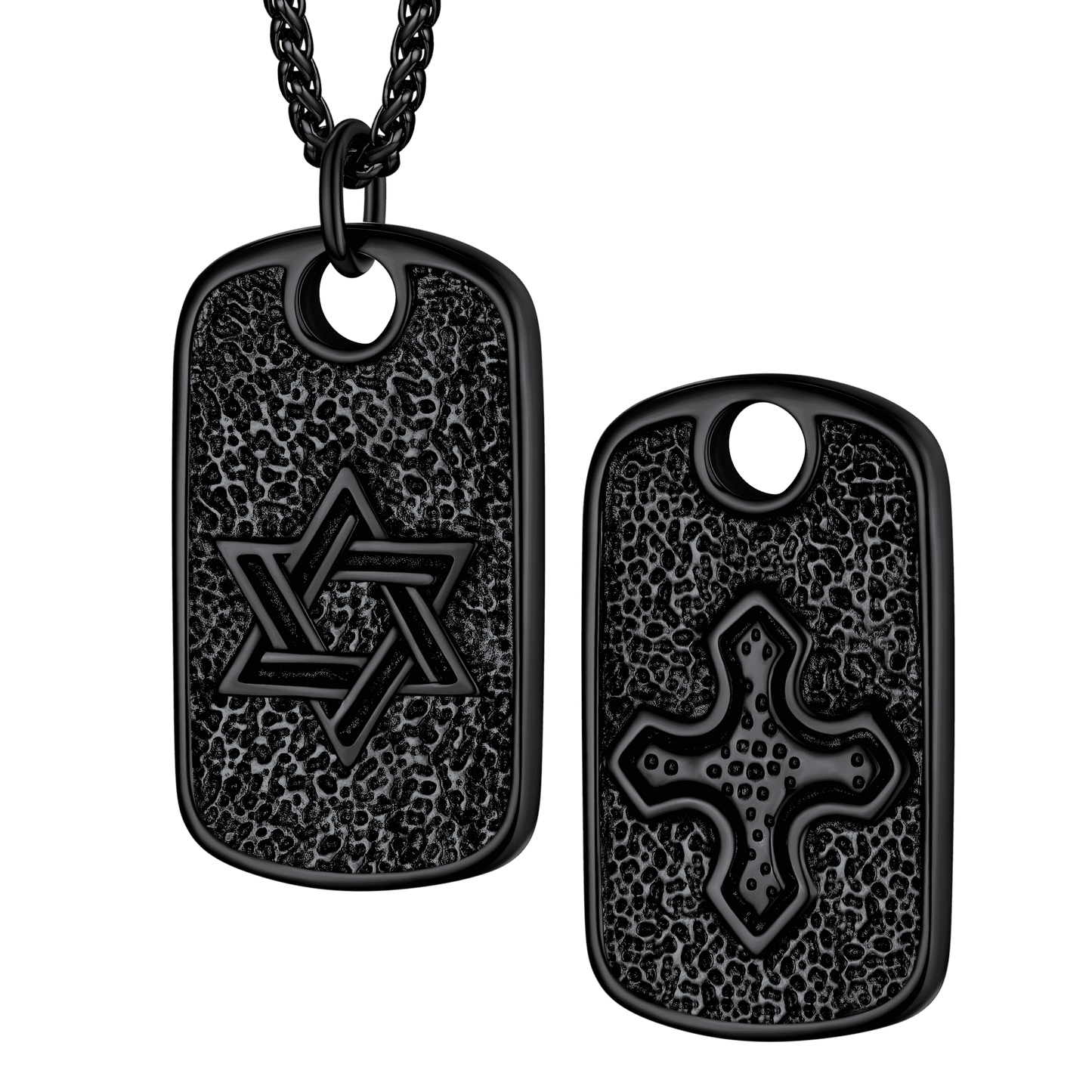Hebrew Jewish Star of David Dog Tag Necklace With Knight Cross