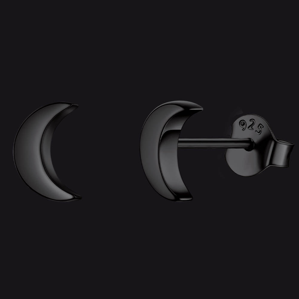 Sterling Silver Moon Stud Earrings for