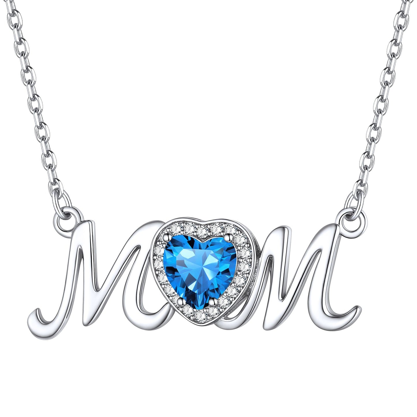 Sterling Silver Heart Birthstone Mom Necklace for