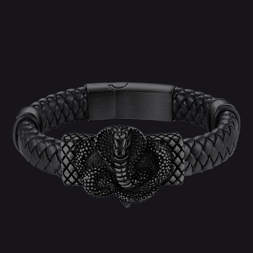 Gothic Black Cobra Snake Leather Bracelet Cuff Band for