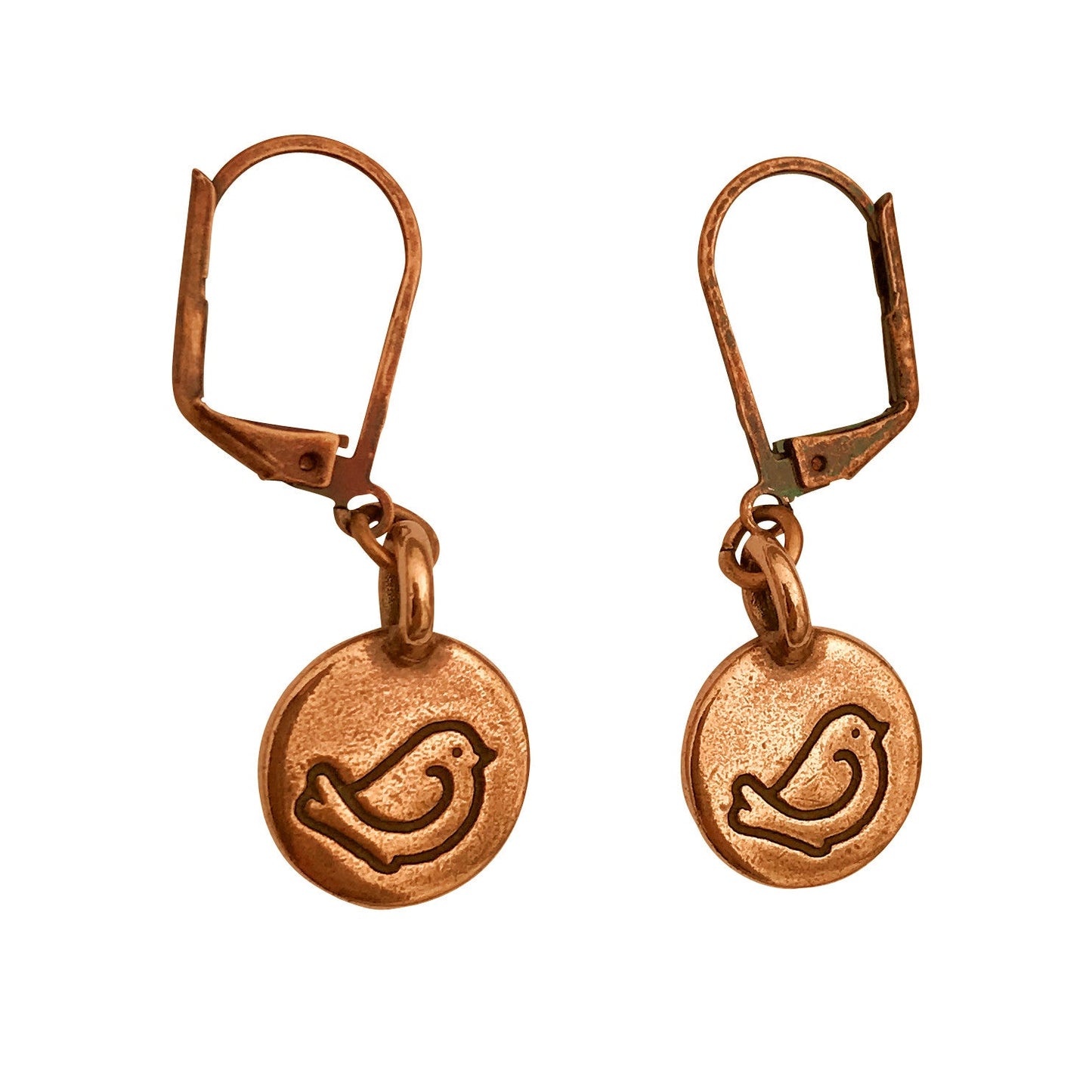Dragonweave Bird Circle Charm Necklace and Earring Set, Antique Copper Brown Leather Choker and Leverback Earrings