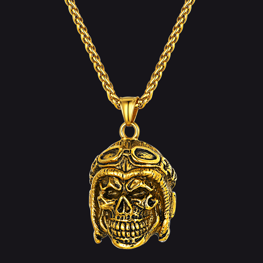 Flying Helmet Skull Antique Necklace for