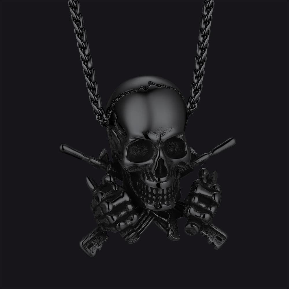 Gothic Soldier Skull Pendant Necklace for