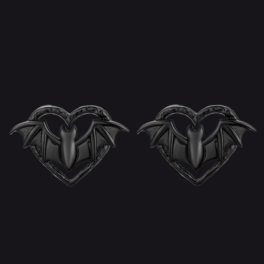 Halloween Bat Heart Stud Earrings for in Sterling Silver