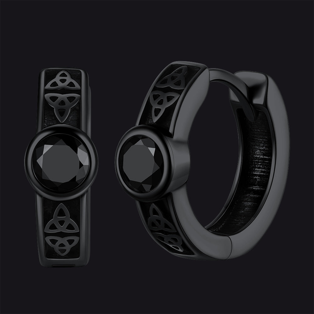 Black Onyx Celtic Knot Huggie Hoop Earrings for