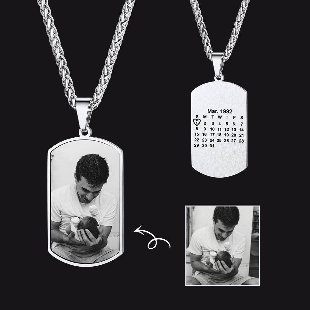 Customized Picture Dog Tag Necklace With Calendar Memorial Gift for