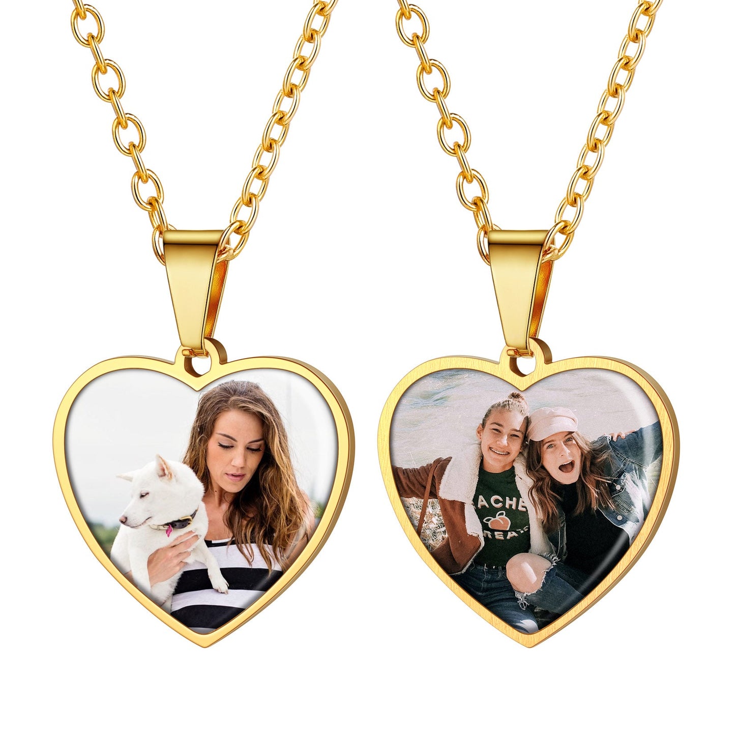 Customized Double-sided Picture Heart Necklace for