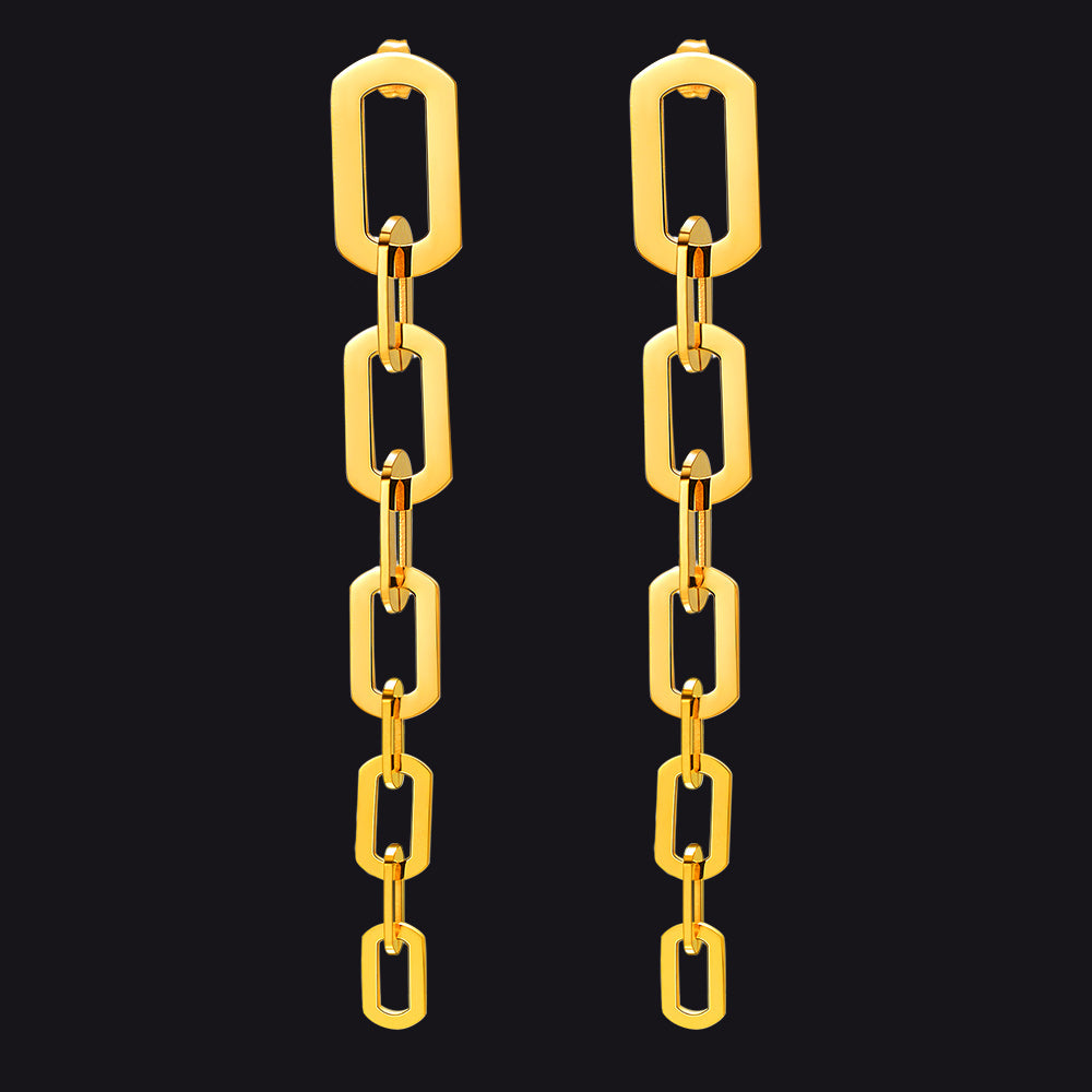Street Style Long Cuban Link Chain Dangle Earring for Girl