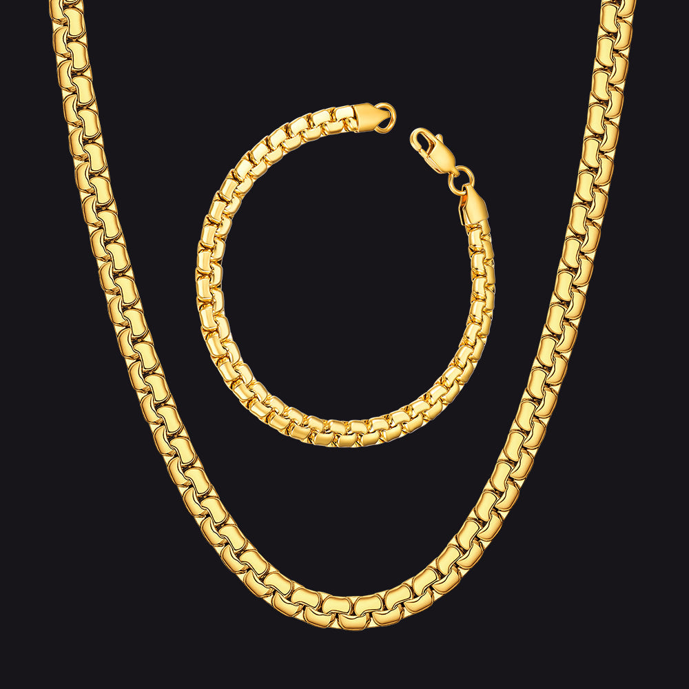 6mm Flat Box Link Chain & Bracelet Bundle Set for