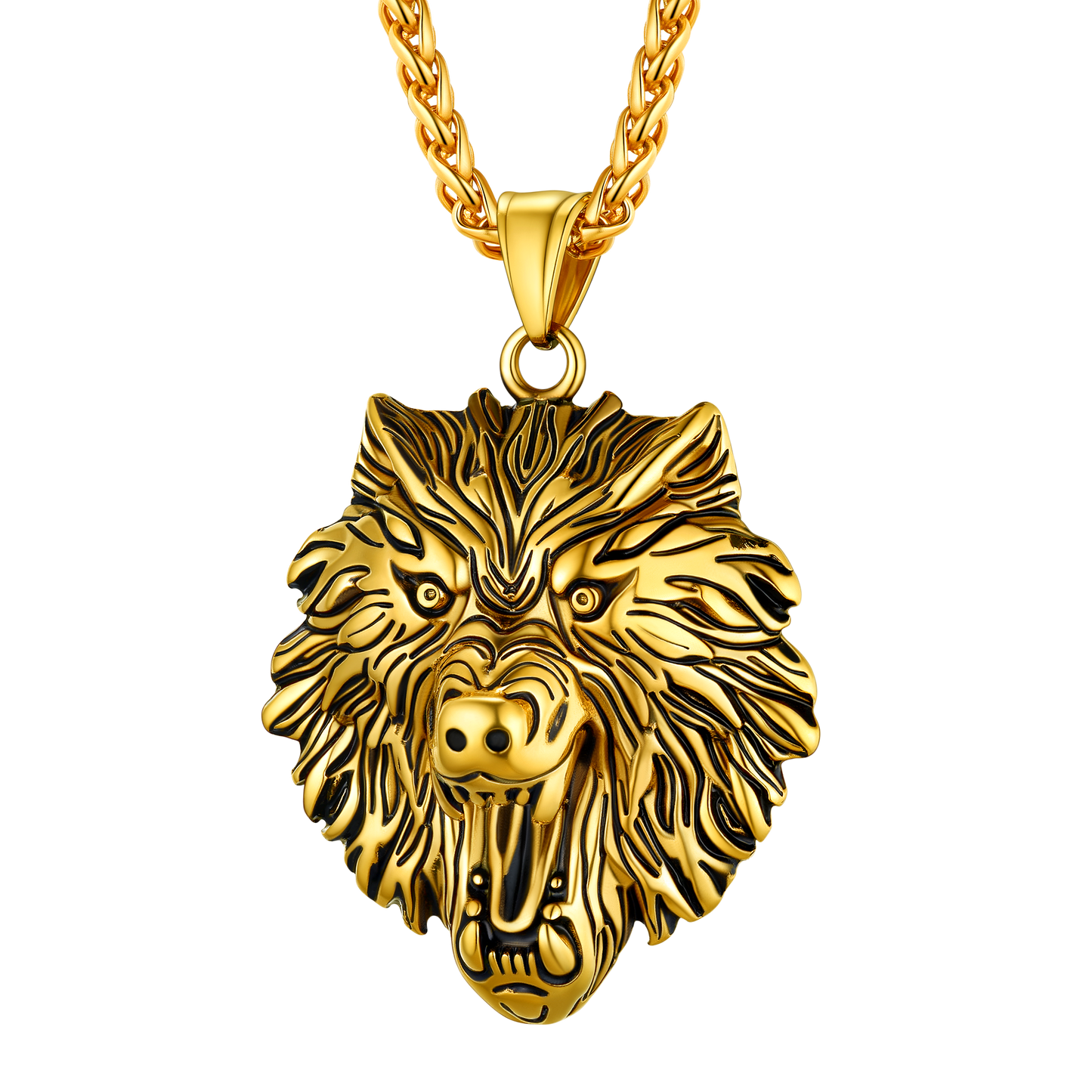 Flash Stainless Steel Fierce Wolf Head Necklace for Man