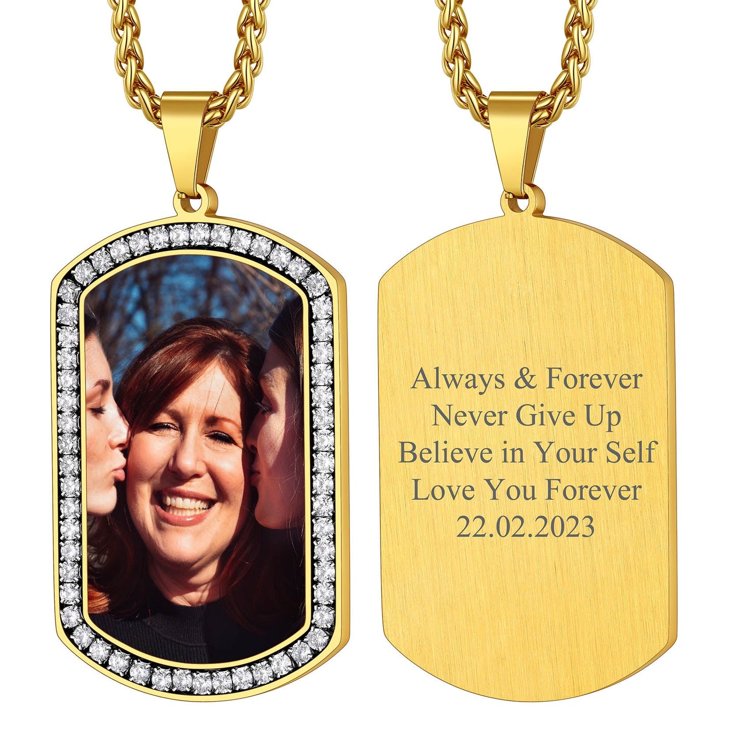 Customized Picture Dog Tag Necklace With Cubic Zirconia Memorial Gift for