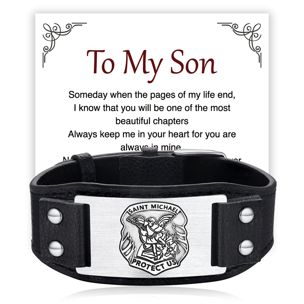 Saint Michael Leather Bracelet Wristband Gift for