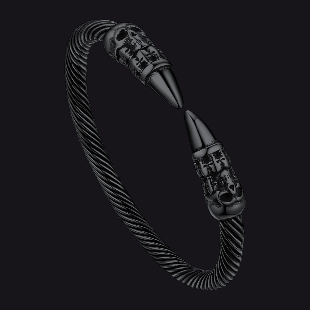Gothic Punk Skull Open Cuff Bangle Bracelet for