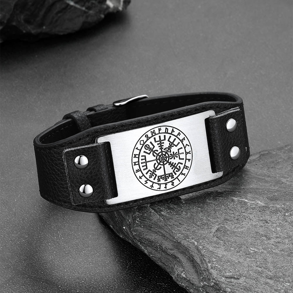 Flash Norse Viking Compass Leather Bracelet Wristband for Son
