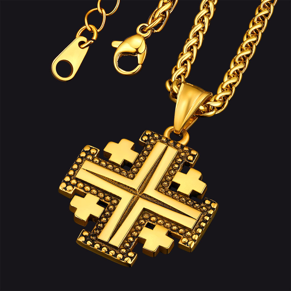 Religious Jerusalem Cross Necklace Stainless Steel