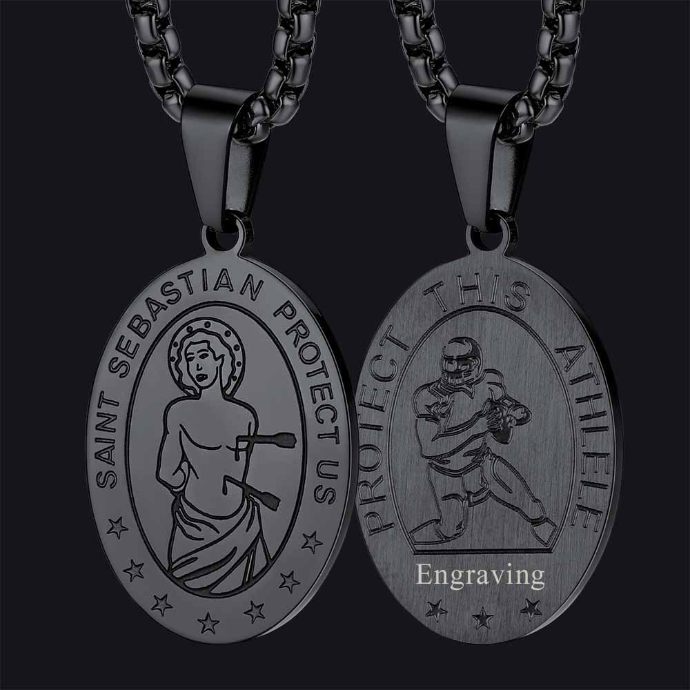 Saint Sebastian Football Necklace Medal for Protection in Stainless Steel