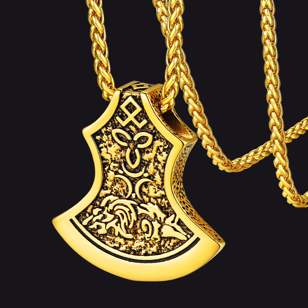 Battle Axe Viking Pendant Necklace With Compass for