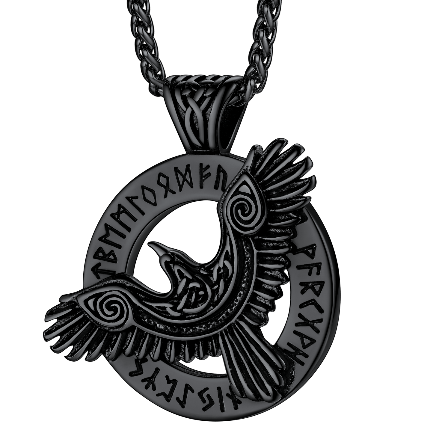 Viking Odin's Raven Necklace for With Runes