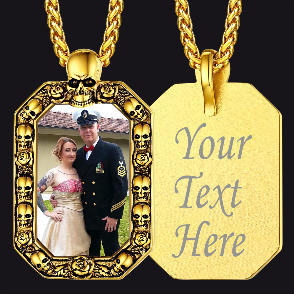 Customized Picture Dog Tag Necklace With Skull Memorial Gift