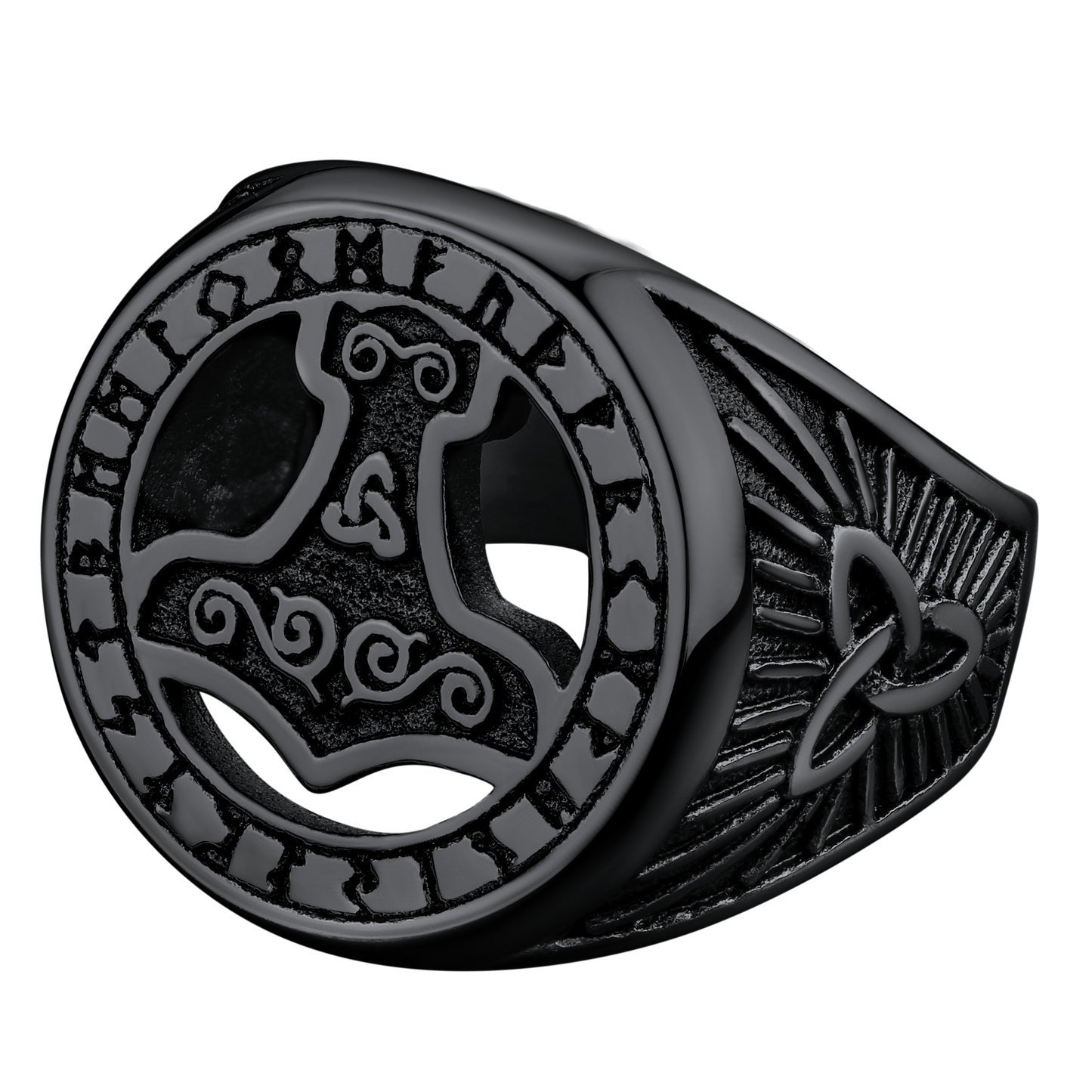 Viking Thor's Hammer Ring With Runes for