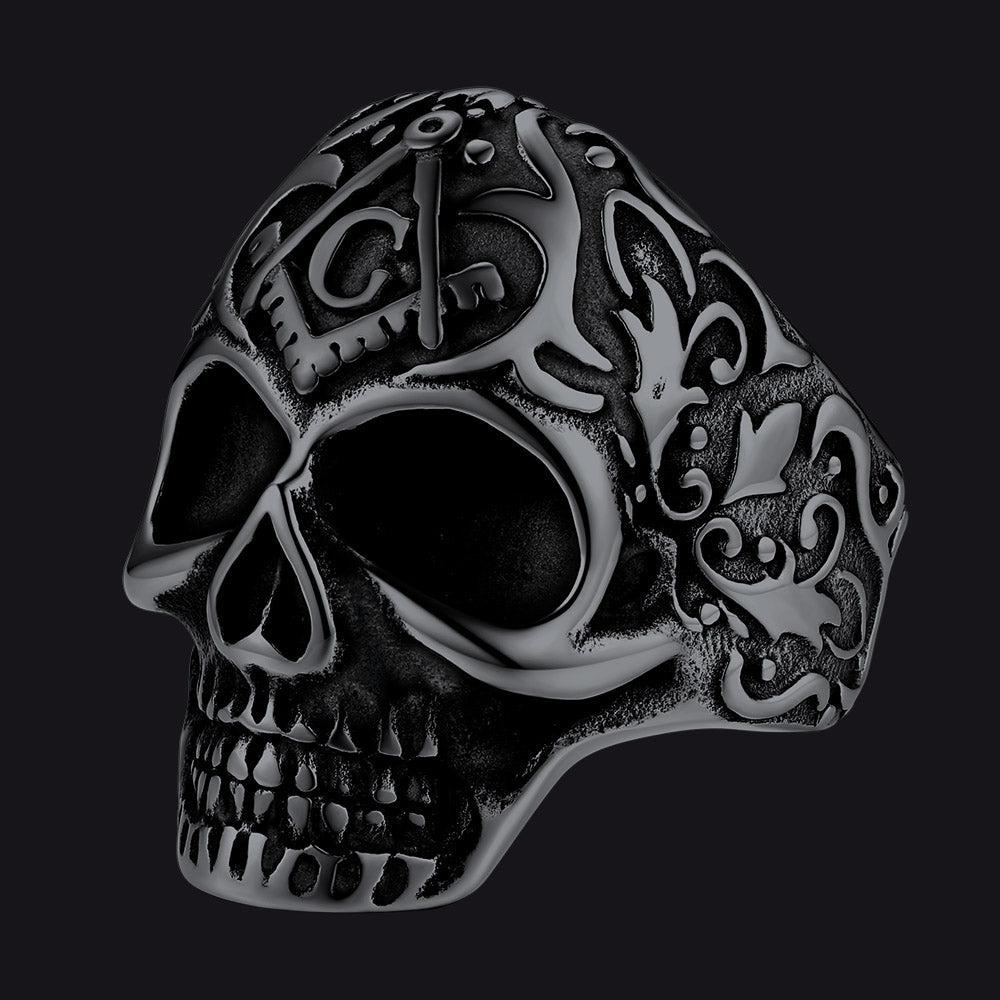 Gothic Masonic Skull Stainless Steel Ring for