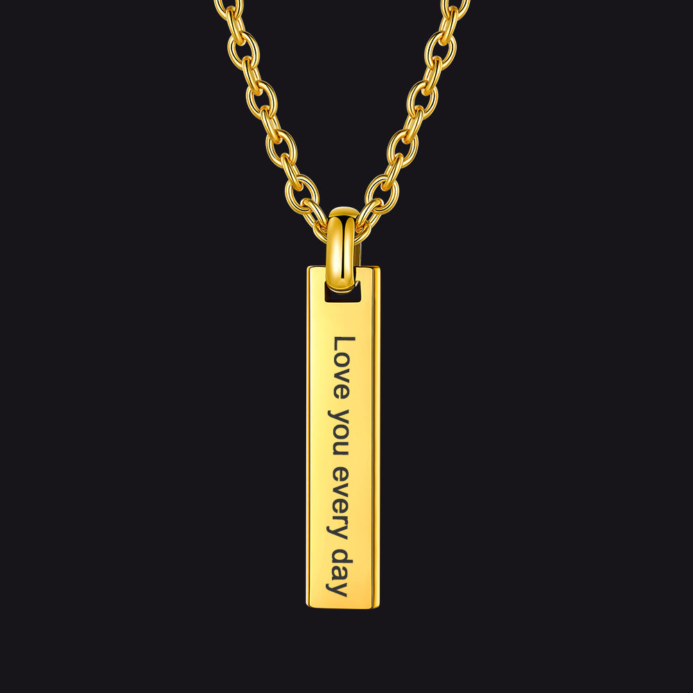 Custom Minimalist Engraved Vertical Bar Necklace for