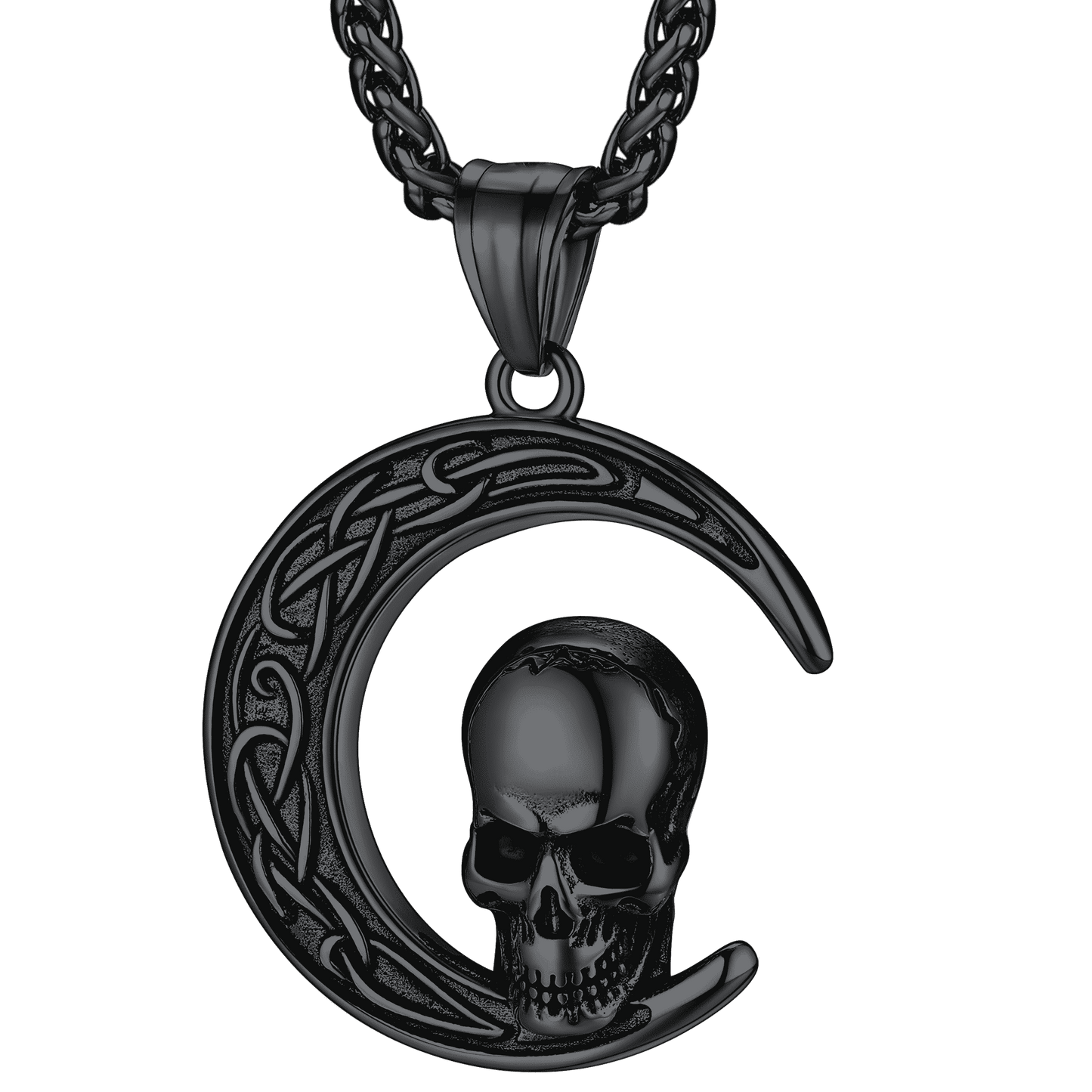 Flash Celtic Crescent Moon Skull Necklace for