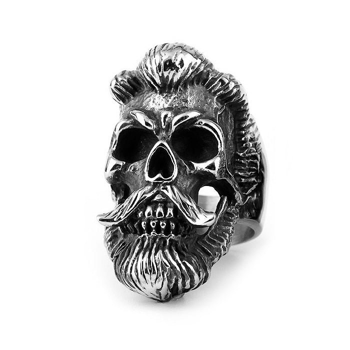 Bearded Gentleman Skull With Mustache Rings / 316l Stainless Steel Badass Biker Jewelry