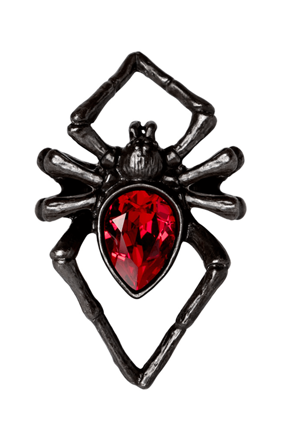 Black Spider Ring With Red Crystal - Gothic Jewelry