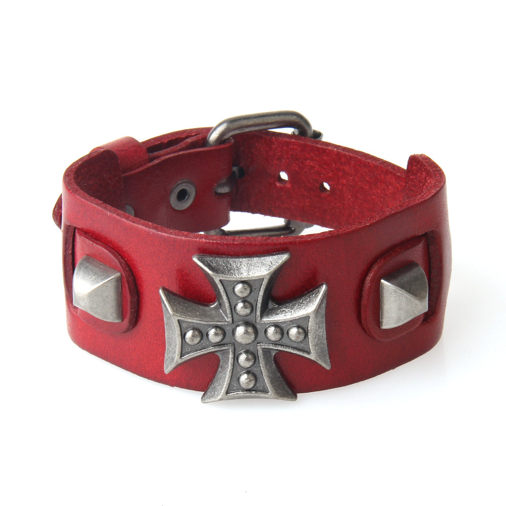 Cross Wide Genuine Leather Wrap Bracelet for and / Biker Jewelry