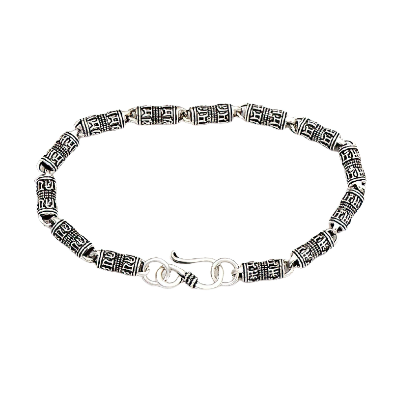 Cylindrical Bracelet With Real 925 Silver for and / Jewelry Chain With Engraving Symbols