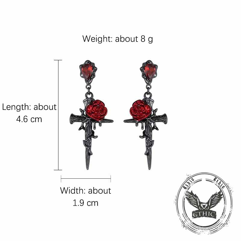 Dark Gothic Thorn Rose Cross Zinc Alloy Earrings
