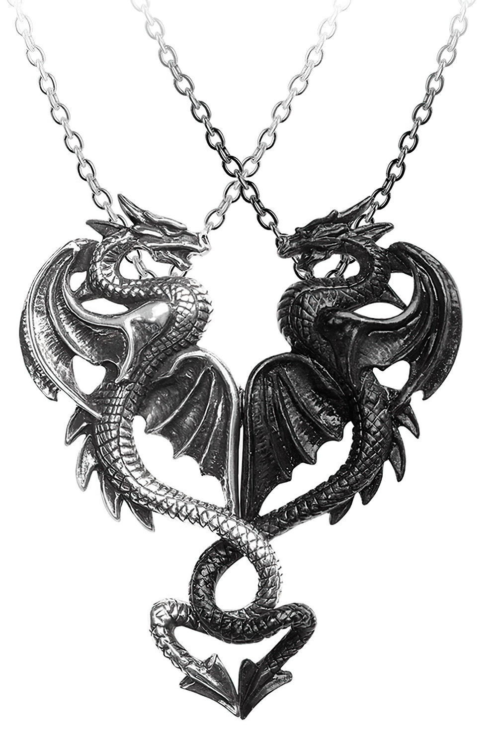 Draconic Heart Pendants With Interlocking Pewter Dragons