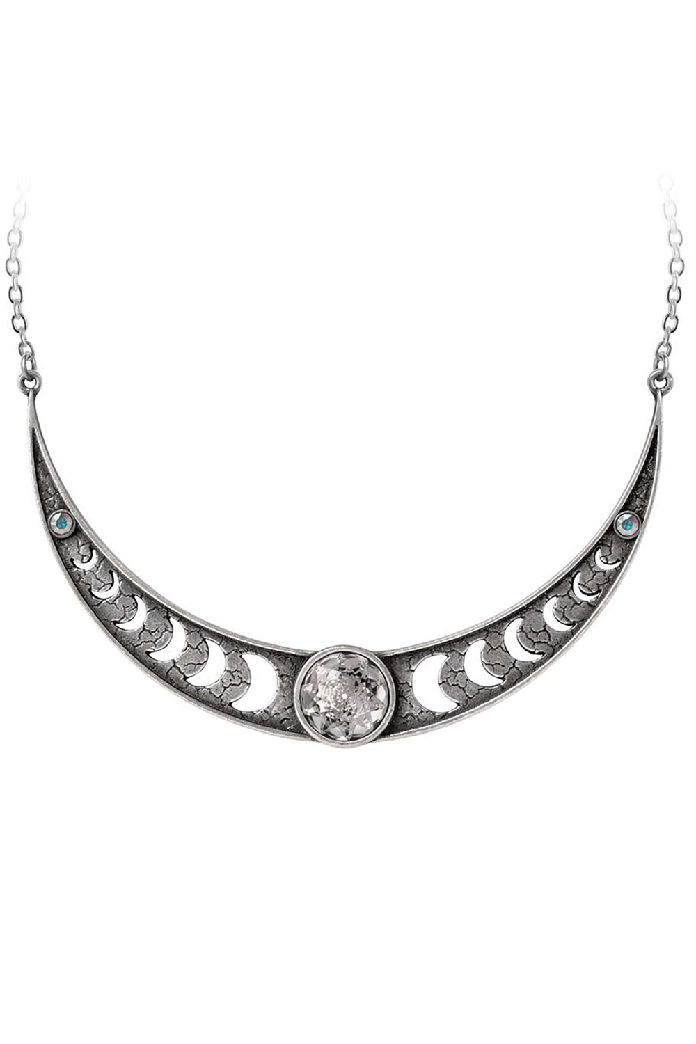 Edgy Crescent Moon Phases Necklace With Crystals