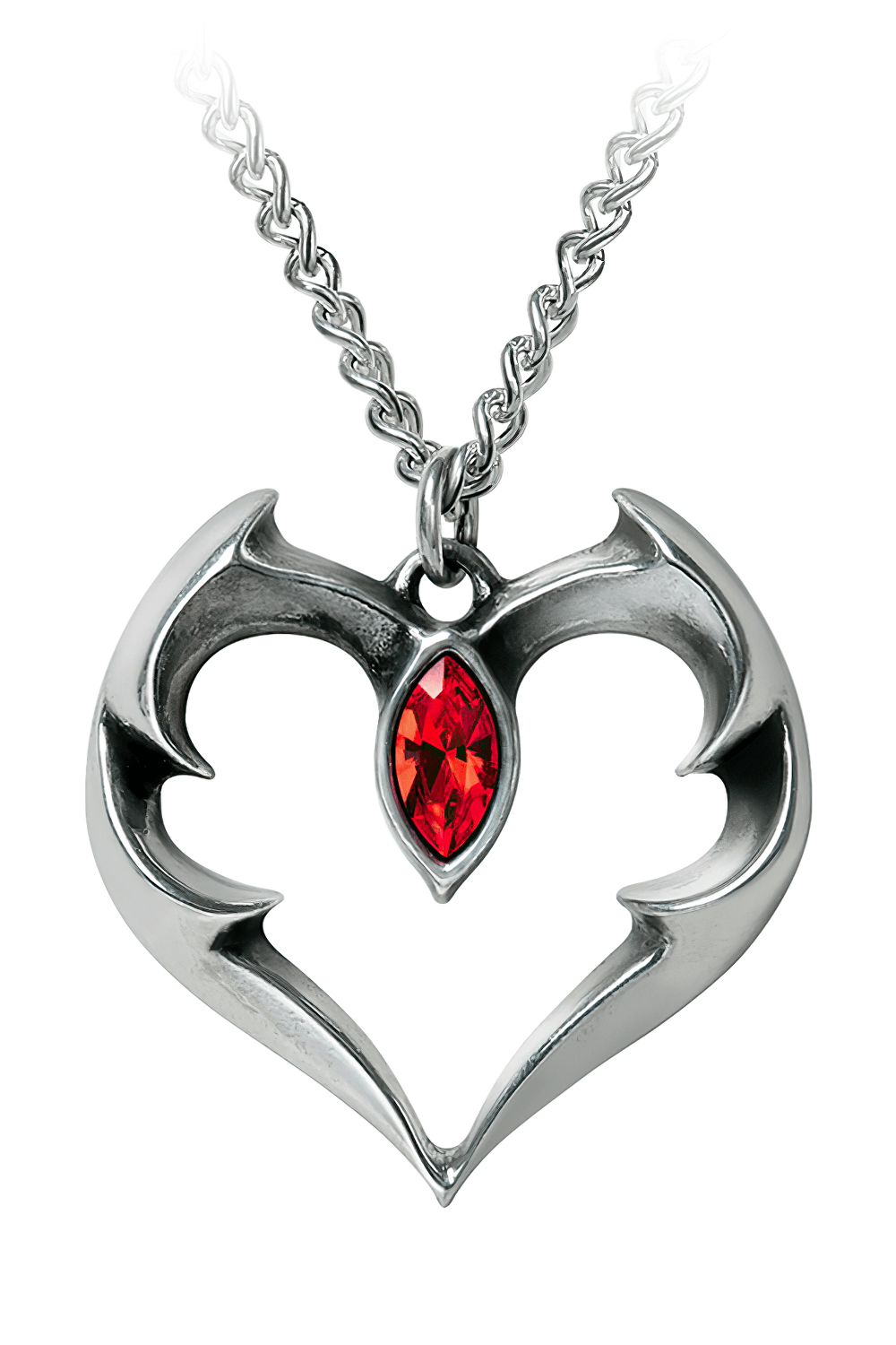 Bat Heart Pendant With Red Swarovski Crystal