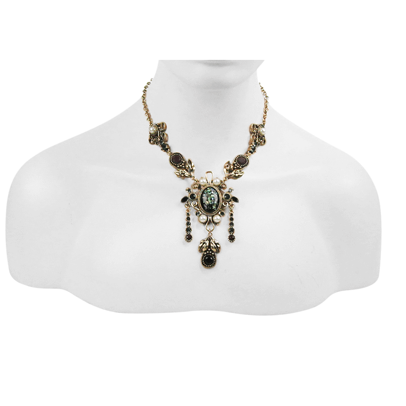 Neacklace With Pearls / Retro Pendant Stones Necklace
