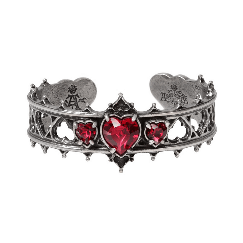 Elizabethan Pewter Bracelet With Ruby Austrian Hearts