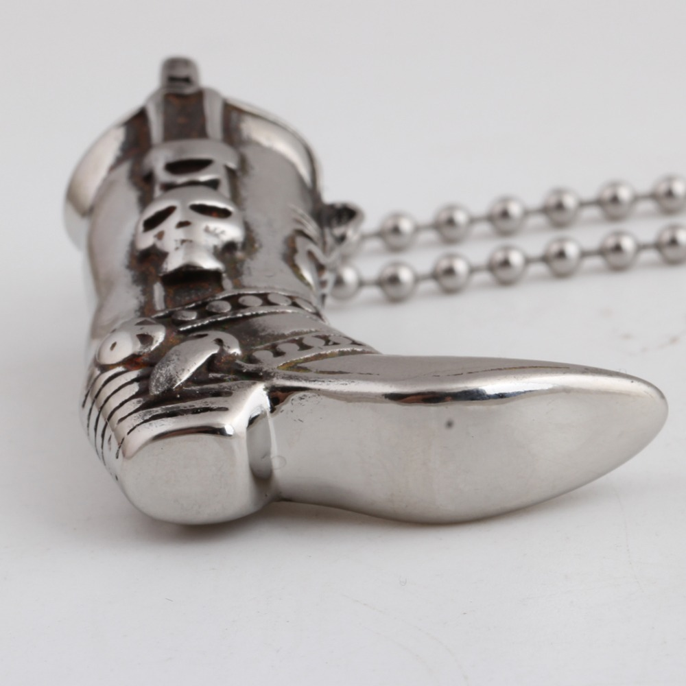 Engraved With Skull Boot Pendant Necklace / Rock Style Stainless Steel Jewelry