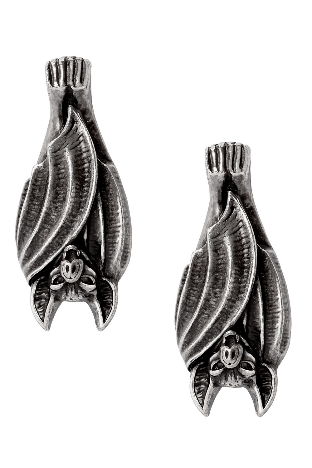 Gothic Before Dusk Bat Earrings in Pewter