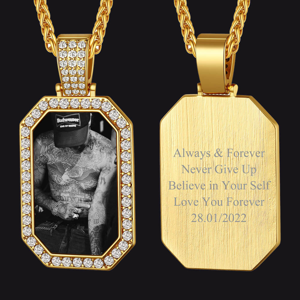 Memorial Personalized Picture Dog Tag Necklace With Cz for Mom Family