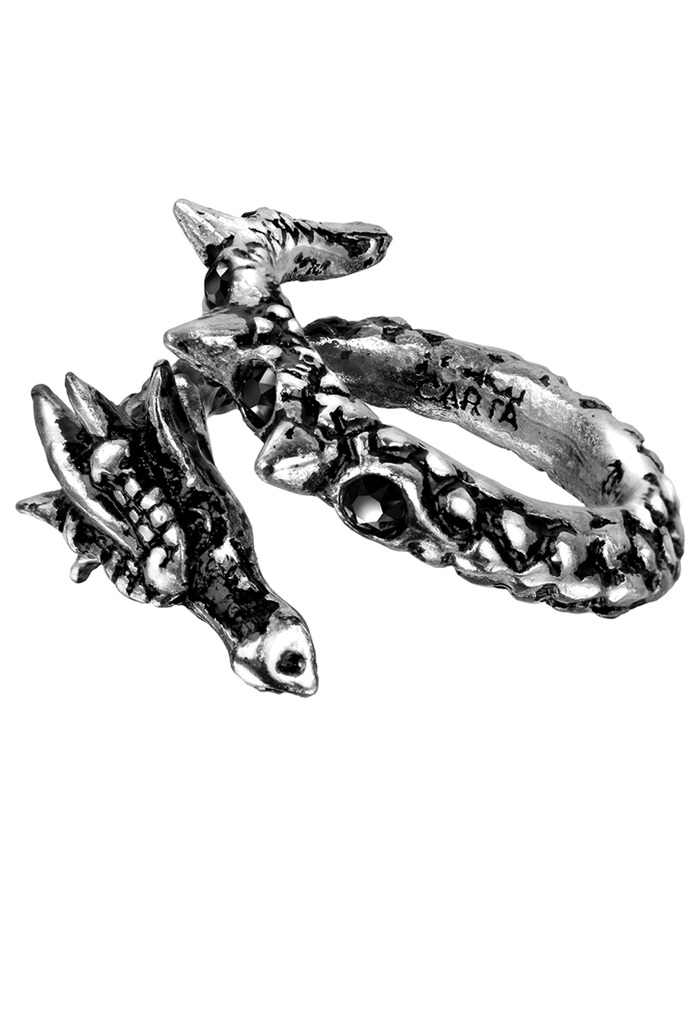 Gothic Dragon-serpent Ring With Black Crystals