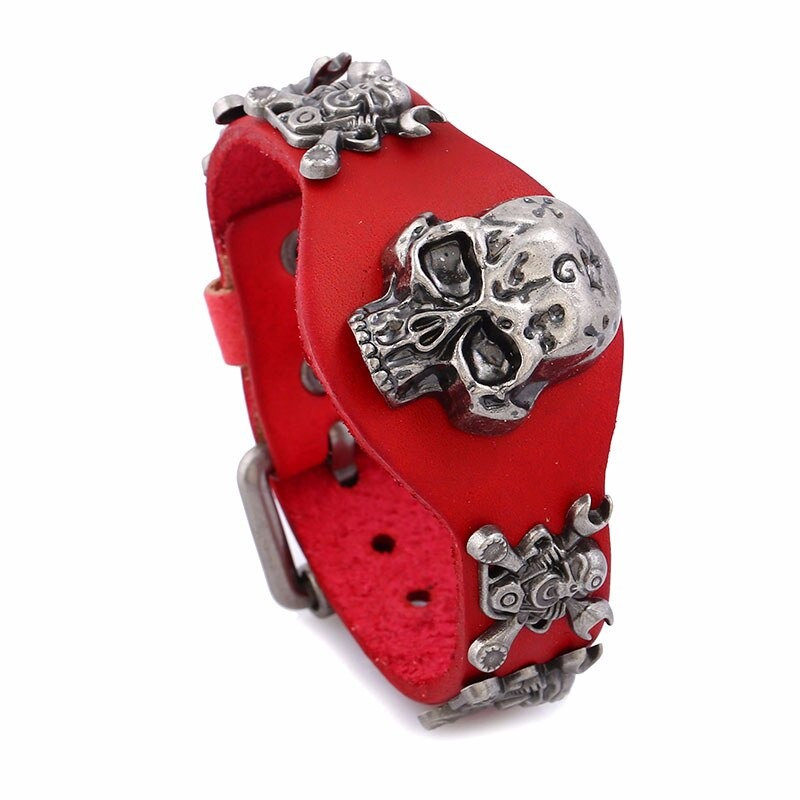Gothic Genuine Leather Belt Buckle Bracelet for and / Bracelets With Skull