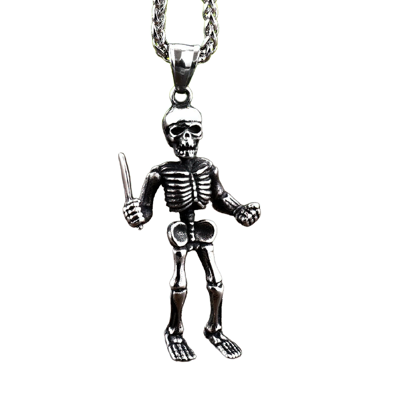 Gothic Pendant of Skull Biker and Knife / Necklace / Alternative