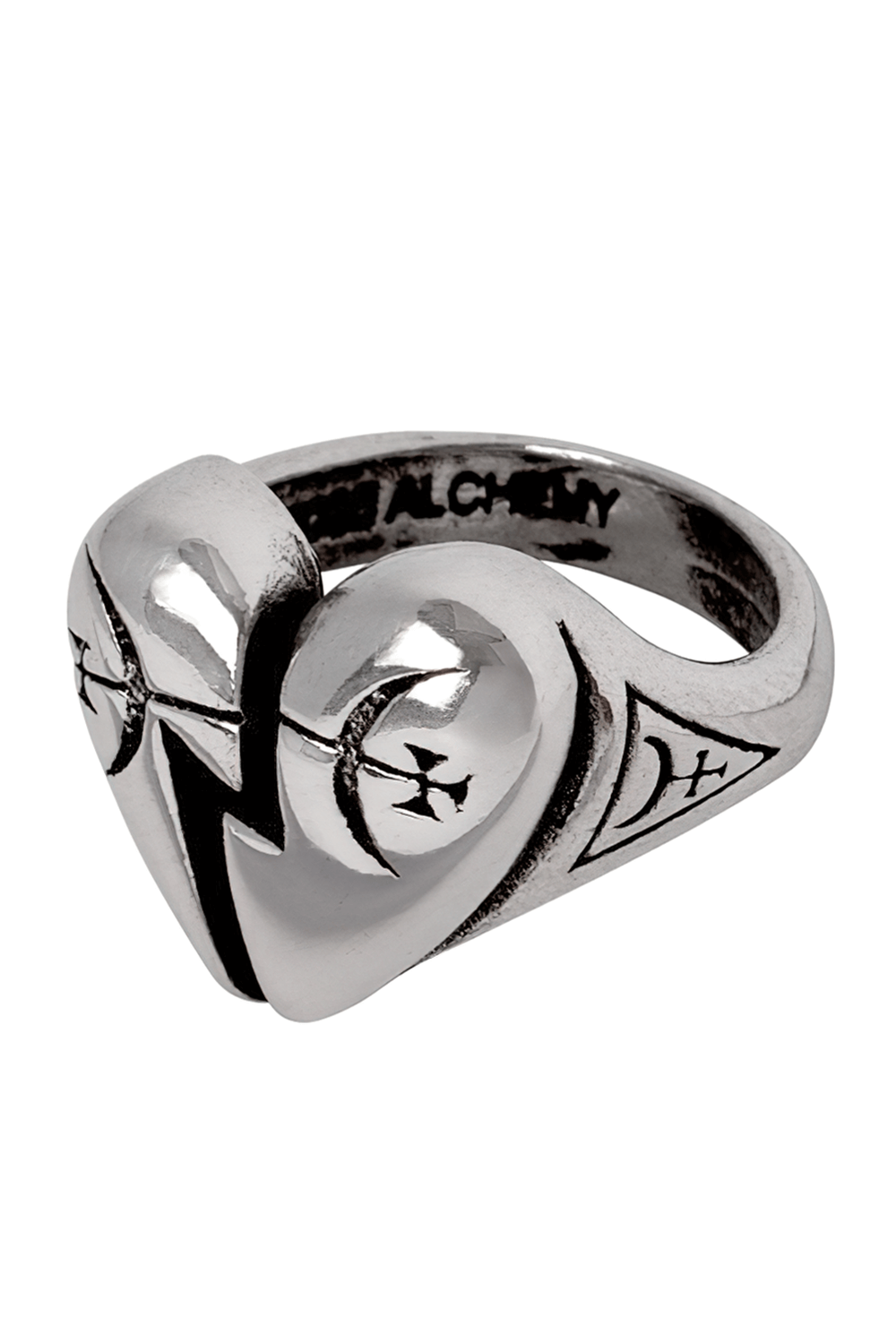 Gothic Pewter Broken Heart and Mystical Sigil Ring