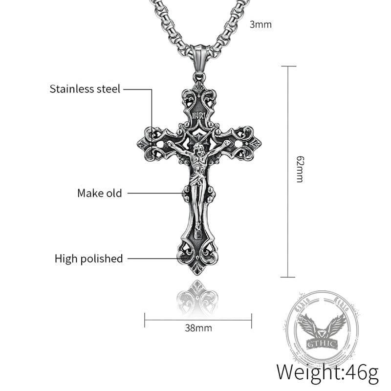 Inri Budded Cross Stainless Steel Pendant