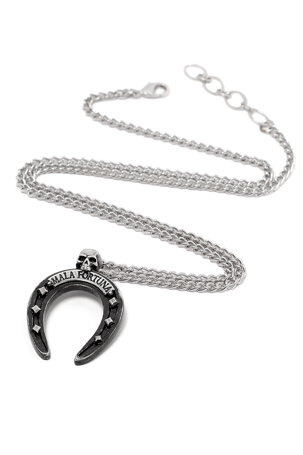 Mala Fortuna Upside-down Horseshoe Pendant With Skull
